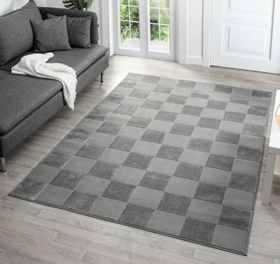 B&Q Vellure Modern Indoor Living Room Area Rug Embossed Metallic Sheen Grid Design 160X230 Cm Grey