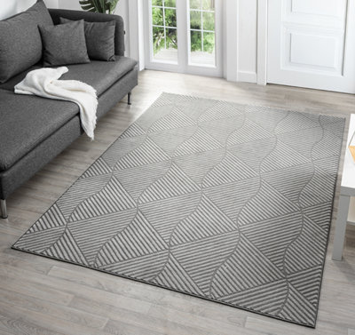 B&Q Vellure Modern Indoor Living Room Area Rug Embossed Metallic Sheen Pyramid Design 160X230 Cm Anthracite