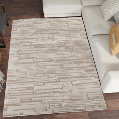 B&Q Hamilton Modern Sheen Area Rug - Blocked Bold Geometric Design Mocha X 290Cm 200Cm