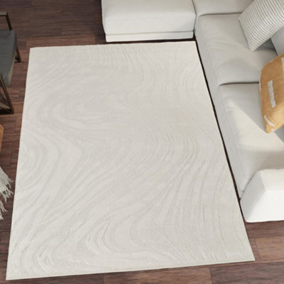 B&Q Cream Hamilton Modern Metallic Sheen Area Rug - Marble Inspired Design X 290Cm 200Cm