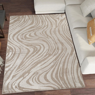 B&Q Hamilton Modern Metallic Sheen Area Rug - Marble Inspired Design Mocha X 290Cm 200Cm