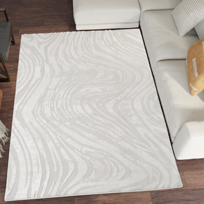 B&Q Silver Hamilton Modern Metallic Sheen Area Rug - Marble Inspired Design X 290Cm 200Cm