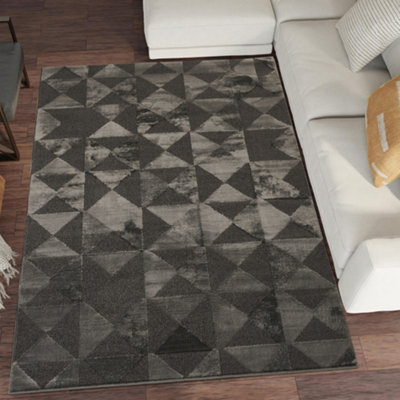  - Hamilton Modern Metallic Sheen Area RugMosaic Geometric Triangle Design Dark Grey 200Cm X 290Cm