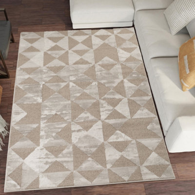 B&Q Hamilton Modern Metallic Sheen Area Rug - Mosaic Geometric Triangle Design Mocha 200Cm X 290Cm
