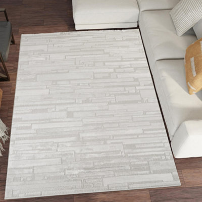 B&Q Hamilton Modern Sheen Area Rug - Blocked Bold Geometric Design 160Cm X 230Cm Silver