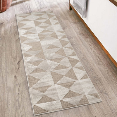 B&Q Hamilton Modern Metallic Sheen Area Rug - Mosaic Geometric Triangle Design Mocha X 220Cm 60Cm