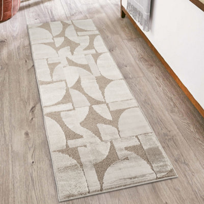 Hamilton Modern Sheen Area RugAbstract Motif Geometric Lines Design Mocha 60Cm X 220Cm from B&Q