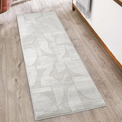 B&Q Hamilton Modern Sheen Area Rug - Abstract Motif Geometric Lines Design 60Cm X 220Cm Silver