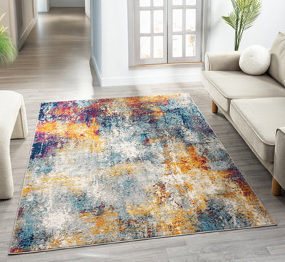 B&Q San Marino Modern Living Room Area Rug - Low Pile Abstract Design Muti Coloured X 230Cm 160Cm