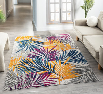 San Marino Modern Living Room Area RugLow Pile Leaf Design Muti Coloured 160Cm X 230Cm from B&Q
