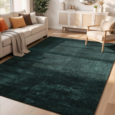 - Comfy Washable Low Pile Living Room Area RugAnti-Slip Felt Backing Emerald 200Cm X 280Cm