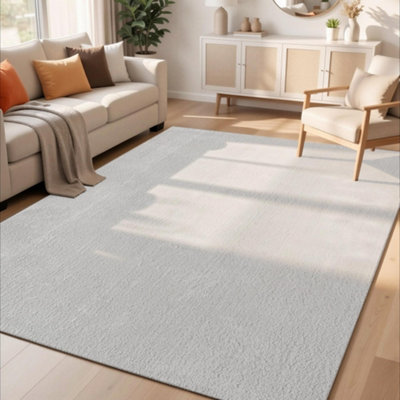 B&Q Comfy Washable Low Pile Living Room Area Rug - Anti-Slip Felt Backing 200Cm X 280Cm Silver