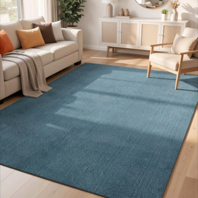 B&Q Comfy Washable Low Pile Living Room Area Rug - Anti-Slip Felt Backing Teal X 280Cm 200Cm