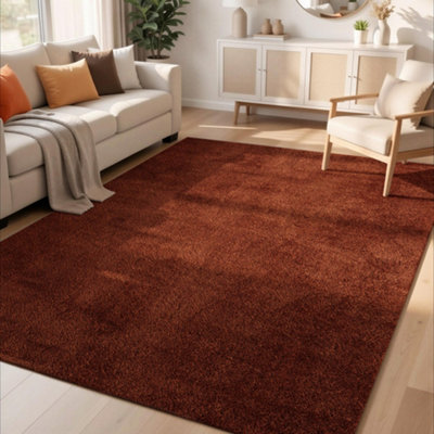 B&Q Comfy Washable Low Pile Living Room Area Rug - Anti-Slip Felt Backing Terracotta 200Cm X 280Cm
