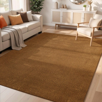 B&Q Gold Comfy Washable Low Pile Living Room Area Rug - Anti-Slip Felt Backing X 220Cm 160Cm