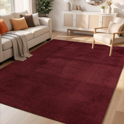 B&Q Comfy Washable Low Pile Living Room Area Rug - Anti-Slip Felt Backing 160Cm X 220Cm Red