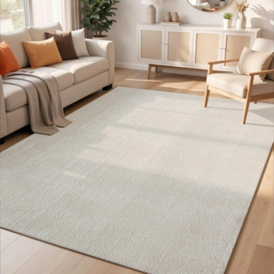  - Comfy Washable Low Pile Living Room Area RugAnti-Slip Felt Backing Cream 120Cm X 160Cm