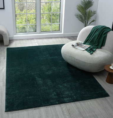 Comfy Washable Low Pile Living Room Area RugAnti-Slip Felt Backing Emerald 80Cm X 120Cm from B&Q