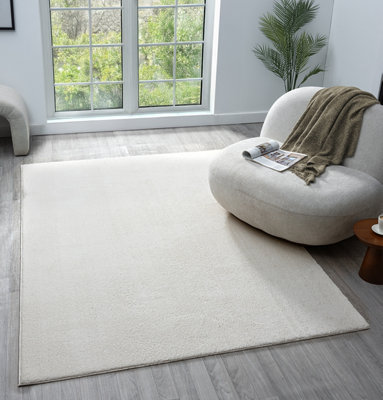 Comfy Washable Low Pile Living Room Area RugAnti-Slip Felt Backing Cream 80Cm X 120Cm from B&Q