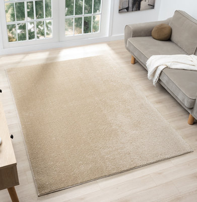 Comfy Washable Low Pile Living Room Area RugAnti-Slip Felt Backing Light Beige 80Cm X 120Cm from B&Q