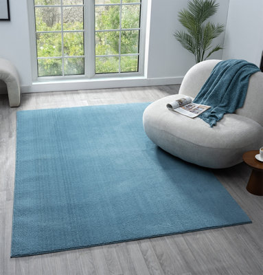Comfy Washable Low Pile Living Room Area RugAnti-Slip Felt Backing Teal 80Cm X 120Cm from B&Q