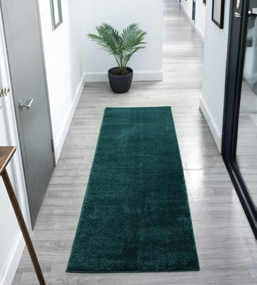  - Comfy Washable Low Pile Living Room Area RugAnti-Slip Felt Backing Emerald 60Cm X 200Cm