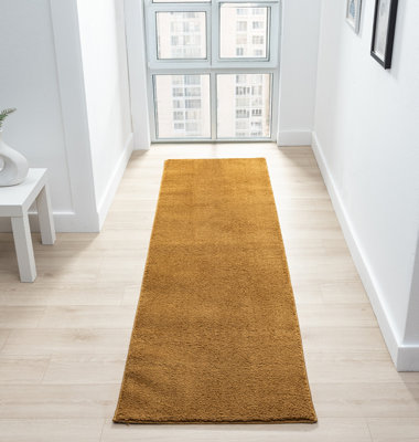 B&Q Gold Comfy Washable Low Pile Living Room Area Rug - Anti-Slip Felt Backing X 200Cm 60Cm