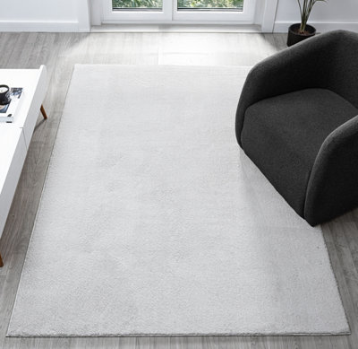 Comfy Washable Low Pile Living Room Area RugAnti-Slip Felt Backing Silver 60Cm X 100Cm from B&Q