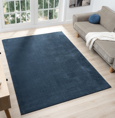 Comfy Washable Low Pile Living Room Area RugAnti-Slip Felt Backing Navy 60Cm X 100Cm from B&Q