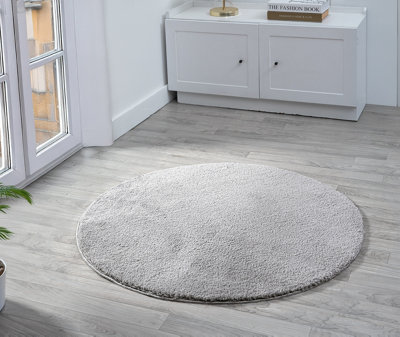  - Comfy Washable Low Pile Living Room Area RugAnti-Slip Felt Backing Dark Grey 100Cm Diameter