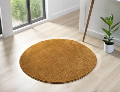  - Comfy Washable Low Pile Living Room Area RugAnti-Slip Felt Backing Gold 100Cm Diameter