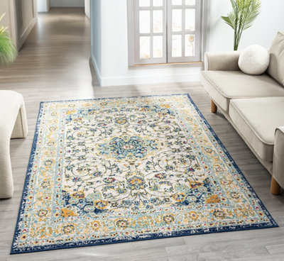 B&Q San Marino Living Room Area Rug - Low Pile Medallion Floral Design Muti Coloured X 230Cm 160Cm