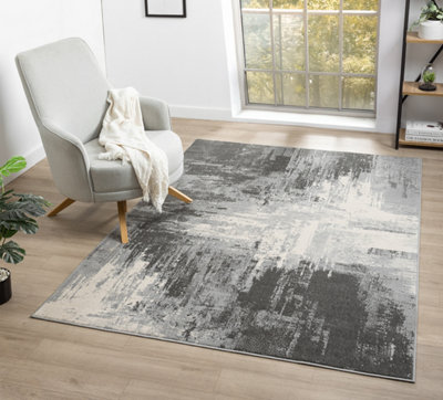 Obsidian Modern Low Pile Area RugCraft Abstract Design Grey 120Cm X 170Cm from B&Q