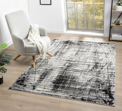 B&Q Obsidian Modern Low Pile Area Rug - Oblique Abstract Design 200Cm X 290Cm Grey