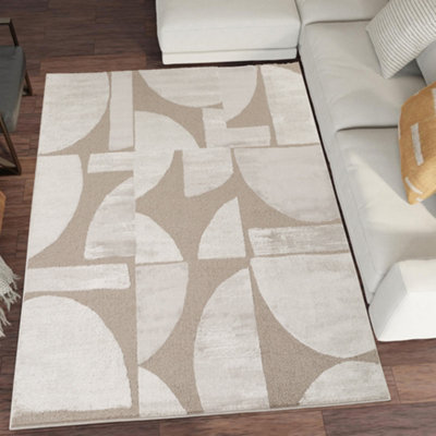 B&Q Hamilton Modern Sheen Area Rug - Abstract Motif Geometric Lines Design Mocha 80Cm X 150Cm