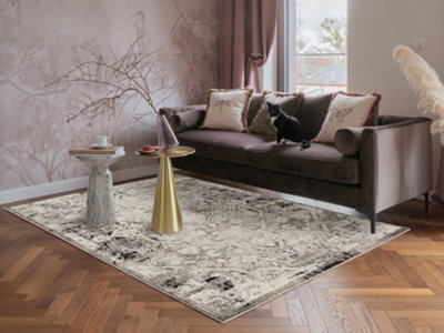 B&Q Grey Mayfair Living Room Area Rug Metallic Sheen Contemporary Modern Damask Design - X 170Cm 120Cm