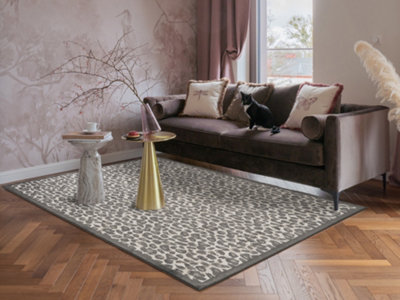 B&Q Black Mayfair Living Room Area Rug Metallic Sheen Contemporary Modern Leopard Design - X 170Cm 120Cm