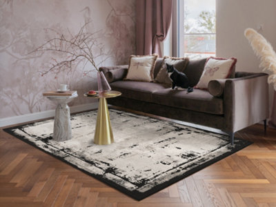 Mayfair Living Room Area Rug Metallic Sheen Contemporary Modern Frame DesignBlack 160Cm X 230Cm from B&Q
