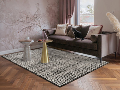 Mayfair Living Room Area Rug Metallic Sheen Contemporary Modern Mesh DesignBlack 160Cm X 230Cm from B&Q