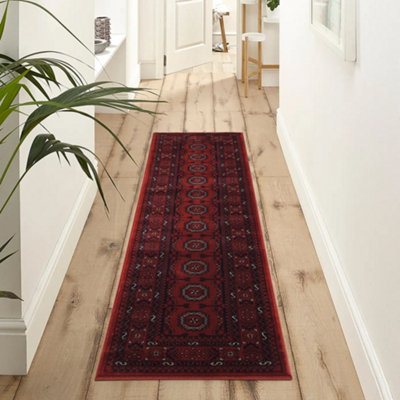 Yasmin Traditional Bukhara Indoor Area Rug Classic Oriental Style Red 60X220 Cm