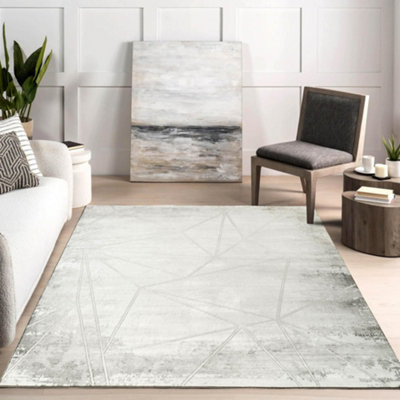 Novu Modern Abstract Geometric Living Room Area Rug Metallic- Mirage Grey 160Cm X 230Cm from B&Q