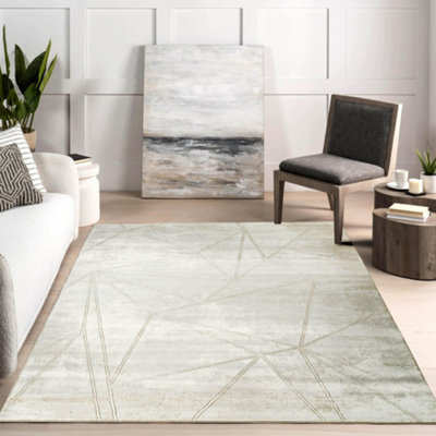 Novu Modern Abstract Geometric Living Room Area Rug Metallic- Mirage Beige 200Cm X 290Cm from B&Q