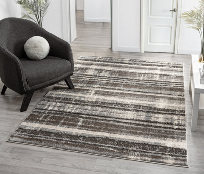 B&Q Eleanor Modern Embossed Contemporary Living Room Area Rug - Striped Design,,160 X 230 Cm Grey