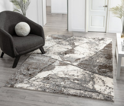 B&Q Eleanor Modern Embossed Contemporary Living Room Area Rug - Slate Design,,160 X 230 Cm Grey
