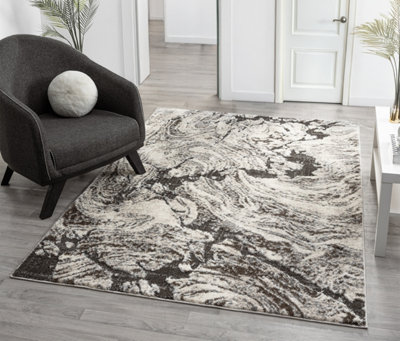 B&Q Eleanor Modern Embossed Contemporary Living Room Area Rug - Abstract Design,,120 X 170 Cm Grey