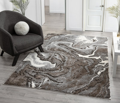 B&Q Eleanor Modern Embossed Contemporary Living Room Area Rug - Marble Design,,80 X 150 Cm Grey