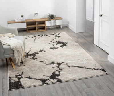 B&Q Eleanor Modern Embossed Contemporary Living Room Area Rug - Abstract Design,Mocha,80 X 150 Cm Grey