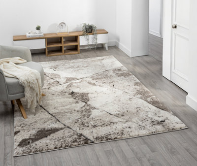 B&Q Eleanor Modern Embossed Contemporary Living Room Area Rug - Slate Design,Mocha,80 X 150 Cm Grey