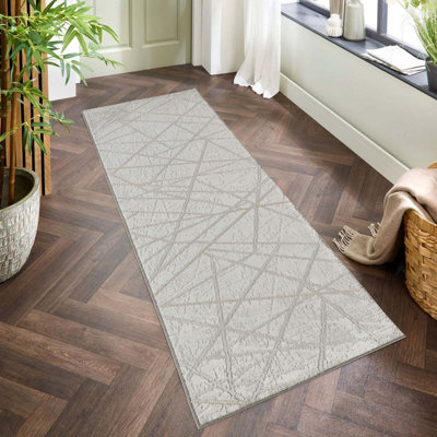 B&Q Grey Perla Modern Abstract Linear Living Room Area Rug Metallic Sheen Contemporary Hallway Runner Axis- 60X220 Cm