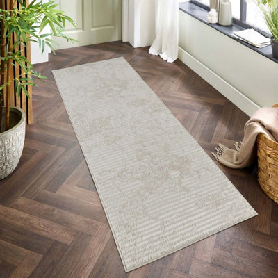  - Perla Modern Abstract Linear Living Room Area Rug Metallic Sheen Contemporary Hallway Runner Molten-Beige 60X220 Cm